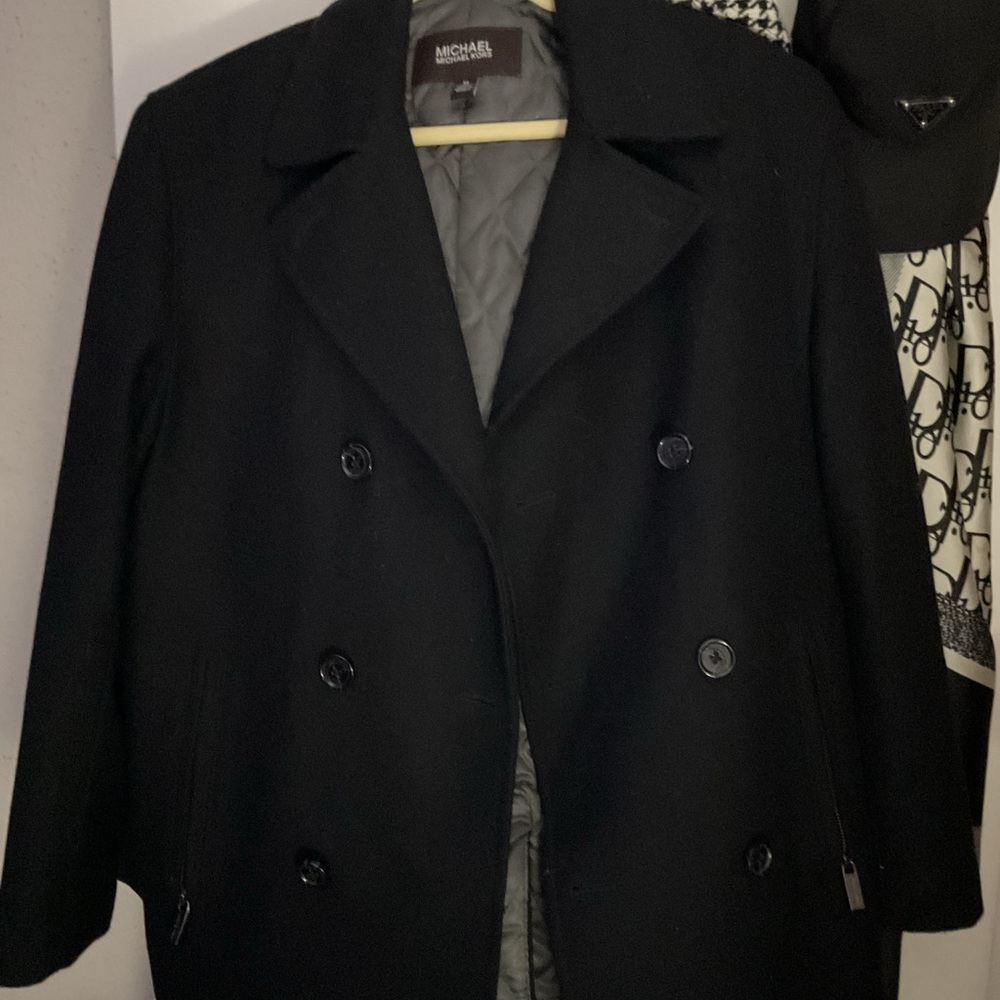 Michael Kors Double-Breasted Black Pea Coat